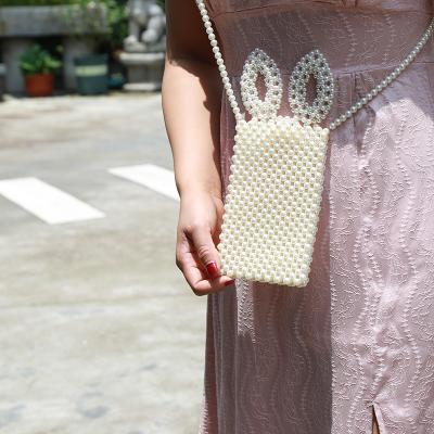 China Fashoion Pearl Beaded Bag Super Hot Section Mobile Phone Bag Evening Square Rabbit Ears Bag for sale