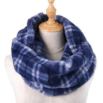 China soft & Winter Warm Classic Blue Neck Plaid Faux Rabbit Fur Scarf Scarves For Women for sale