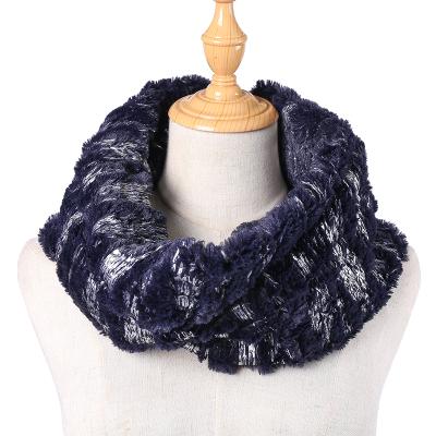 China soft & Ladies Warm Dark Blue Colorful Striped Winter Scarf Faux Fur Ladies Fashion Infinity Scarf for sale