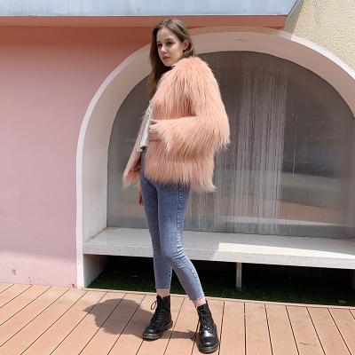 China Breathable Fashion Long Hair Goat Fur Coat Clothes Collar Faux Fur Coat For Women for sale