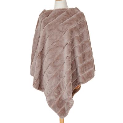 China Factory Custom Made Faux Fur Shawl Elegant Knitted Women Faux Fur Coat Sweater Cape for sale