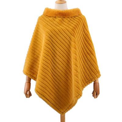 China soft & Elegant Triangle Faux Fur Yellow Floral Knitted Shawl Women's Winter Autumn Sweater Shawl Warm Customized for sale