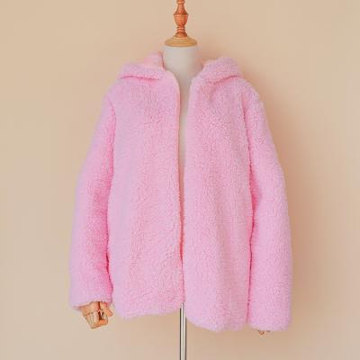 China Breathable Fashion Clothes Soft Pink Open Front Flannel Hooded Cardigan Coat For Women Autumn Winter Warm for sale