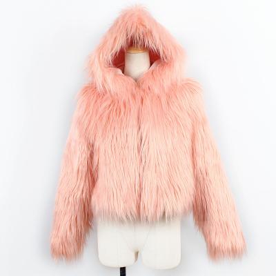 China Lady Faux Fur Hood Washed Faux Fur Jacket Hot Selling Faux Fur Long Sleeve Fleece Jacket for sale