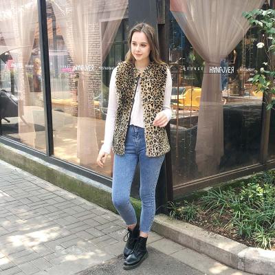 China Breathable Wholesale Leopard Print Coat Faux Tiger Fur Sleeveless Vest For Women Winter Warm for sale