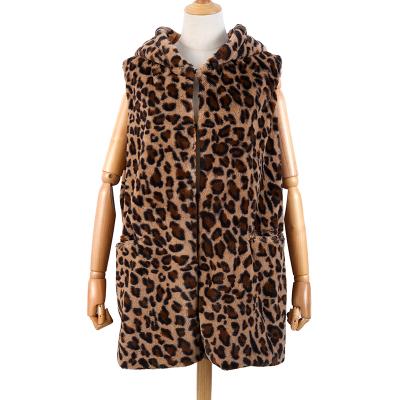 China Fashion Long Plush Waistcoat Breathable Faux Leopard Fur Sleeveless Hooded Vest For Women Jacket Winter Autumn Warm for sale