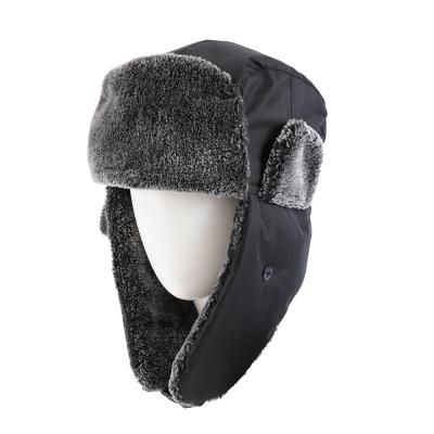 China breathable & Russian Ski Trooper Aviator Style Earflap Faux Fur Hats Winter Windproof Unisex Waterproof Warm Hat Black for sale