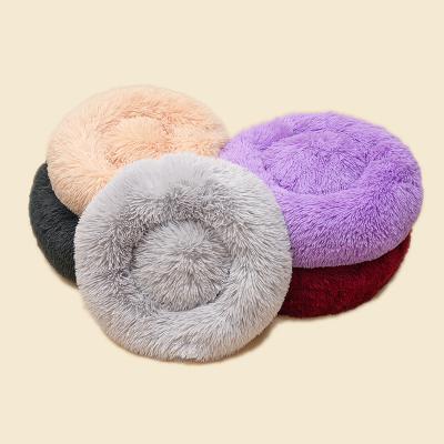 China Breathable Washable Soft Comfortable Soft Faux Fur Cat Bed For Large Dog Round Donut Customized Soothing Fluffy Plush Dog Bed for sale