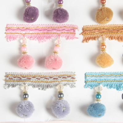 China Wholesale Low Price Bundles Minimalist Curtain Accessories Beads Wool Ball Lace With Ribbon Beads Decoration Trim for sale