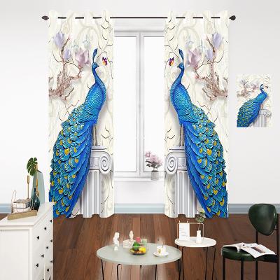 China Animal Luxury Design Window Blackout Peacock Pattern 3d Printing Portable Blackout Curtain For Living Room for sale