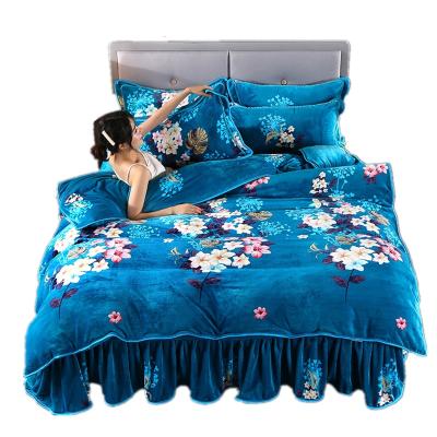 China Winter Plush Comforter Wholesale Nondisposable Textile Nondisposable Velvet Size Blue High Quality Fitted Luxury Bedding Set for sale