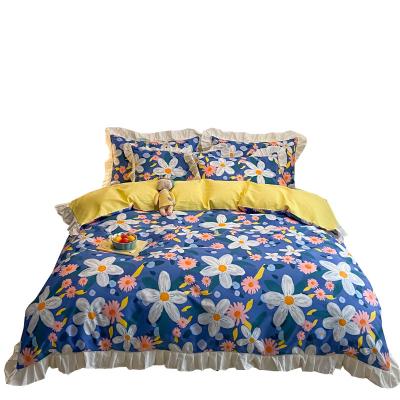 China Nondisposable Korean Style Wholesale Sweet Fitted Lovely Bedroom Floral 100% Cotton Kids Bedding Home Set for sale