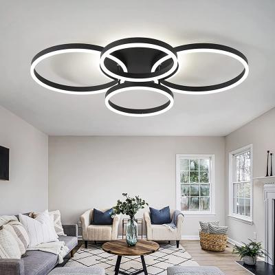 China Modern Led Ceiling Light 88W Outdoor Mounted Dimmable Fixtures With Remote Control 5 Rings Flush Mount Ceiling Lamp Black for sale