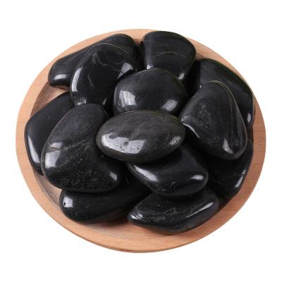 China Modern Landscape River Rock Polished Black Pebble Stone AIKING MARK for sale