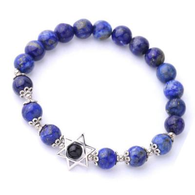 China Fashionable David Shield Hot Selling Natural Stone Blue Crystal Star Jewelry Bead Elastic Bangle Bracelet Women for sale