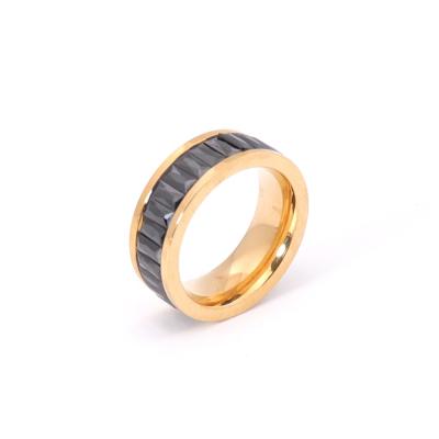 China CLASSIC Stainless Steel Fashion Rings Gold Plated Black Stone Women Stainless Steel Jewelry CZ Ring for sale