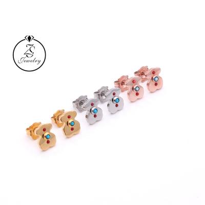 China Latest TRENDY Gold Earring Designs Stainless Steel Animal Shaped Earring Colorful Stone Earring For Girl for sale