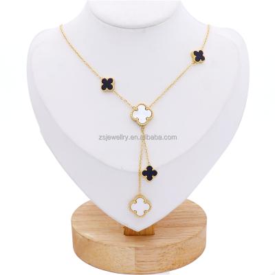 China CLASSIC 18K Gold Plated Stainless Steel Necklace Jewelry Women Mutil Clover Shaped Colorful Hand Named Necklaces for sale