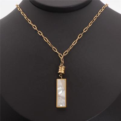 China CLASSIC Shell Stone Jewelry Necklaces Cuban Name Rectangle Stainless Steel Necklace 18K Custom Double Gold Plated for sale