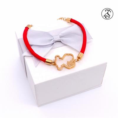 China Adjustable Red Woven Stainless Steel Bracelet Gold Plated Hollow Out Bracelet Stainless Steel Bracelet Engrave for sale