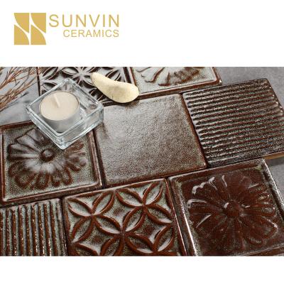 China Luxury Copper Glazed Ceramic Handcrafted Metallic Glazed Tiles Dinner Room Front Wall Tiles for sale