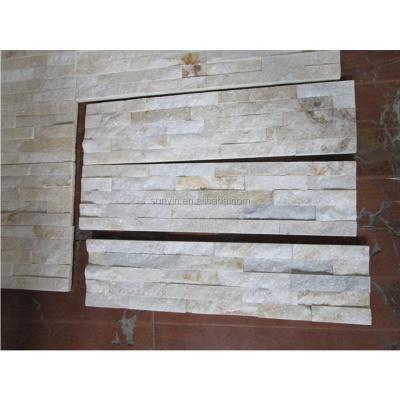 China 15x60cm Modern Quartz Exterior Wall Beige Natural Stone Cladding for sale