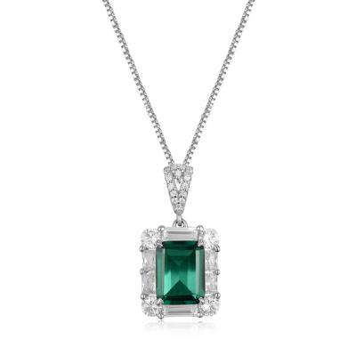 China Cute Classic Elegant Classic Rectangular Platinum Plated Necklace Emerald 925 Silver Necklace for sale