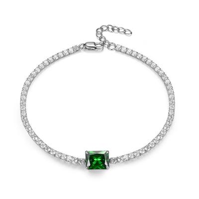 China Hot TRENDY Zirconia Emerald Bracelet Sale 925 Sterling Silver Synthetic Emerald Bracelet Cubic Bracelet for sale