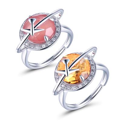 China New Design MINYE FASHIONABLE 925 Sterling Silver Gemstone Airplane Sun Ring Gem Jewelry Silver Ring Airplane Sun Moon Ring for sale