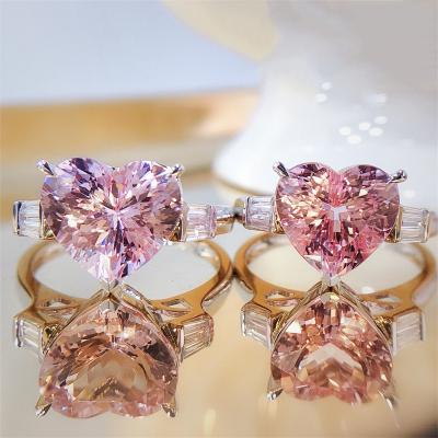 China Luxury 3 Carat Ring 2022 Latest 925 Diamond Ring High Carbon Diamond Heart Shape Silver FASHION Rose for sale