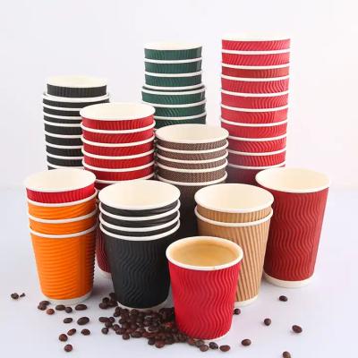 China Disposable Cheap disposable coffee mug paper cup 8oz / 12oz / 16oz ripple wall coffee tea paper cup for sale