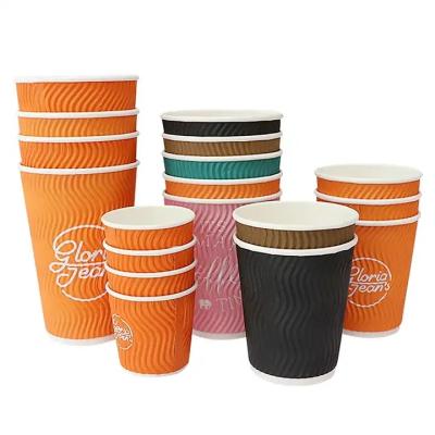 China Disposable Custom disposable hot coffee paper cups 8oz tea paper cup 12oz paper fan cup for sale