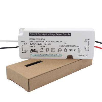 China LED lighting North America certification 12v 24v slim power supply led IP44 36w for led modules 110AC 220AC dc 12v 24v power supply for sale