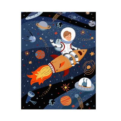 China Jason's Washable Modern Rectangle Large Kids Carpet Playmat Rocket Rug Space Life Play Mat Astronaut Carpet Chenille Fabric Machine Made for sale