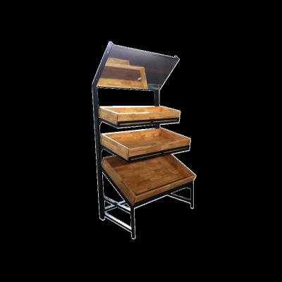 China Single Sided Hot Selling Fruit Vegetable Display Stands Wood Rack 3 Tiers Shelf Supermarket Vegetable Shelf For Shop And Stores for sale