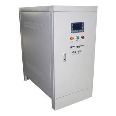 China Sbw-100KVA de Stabilisator van de Voltagecontrole met Digitale Vertoning In drie stadia Te koop