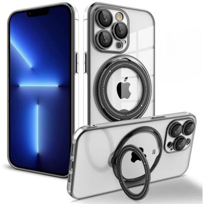 China Luxury Shockproof Plating Tpu Cover, For Iphone 14 13 12 11 pro Max Phone Magnetic Soft Case with Rotating Bracket and Ring Holder Stand Case for sale