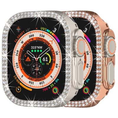 China Fashion Double Diamond Case For Apple Watch Ultra 8 49mm Bling Protector PC Cover Bumper Accessories For Iwatch for sale