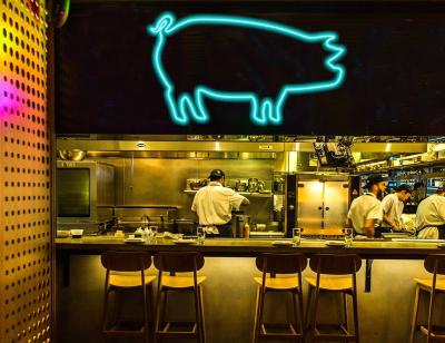 China DC12V Low Voltage Hog Safe Neon Sign The Butcher Pig Decor BBQ Sign Ranch Decor Rotisserie Grill Neon Sign Farm for sale