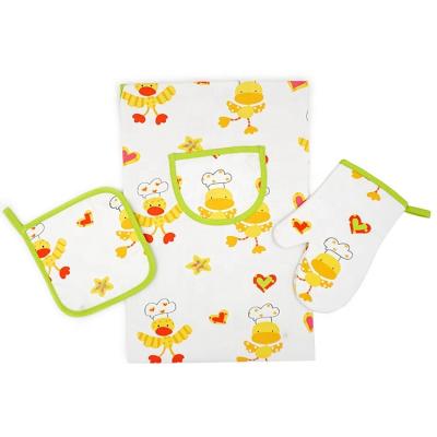 China Non-slip 4pcs Kitchen Apron Oven Mitts Pot Holder Set for sale