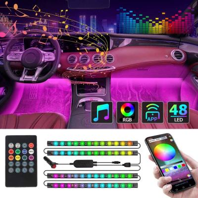 China Auto Industry 48 LED App Control Car Light DIY Kit Mode and Music LED Synchronization with 2 Lines Waterproof Design Car Strip Lights for sale