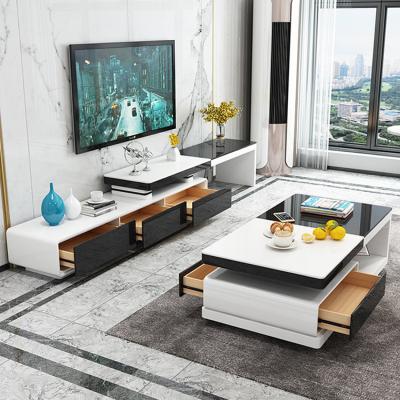 China Nordic Extendable Glass Steel Stone Simple Furniture Combination Cabinet Coffee Table TV Retractable Living Room TV Stand for sale