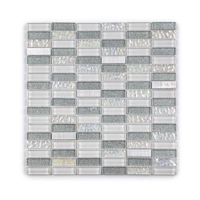 China Modern Glitter Mosaic Wall Tile For Wall Throw Carrara White Line Tech 48*15mm Mixed Cold Glass Moonight New Collection for sale