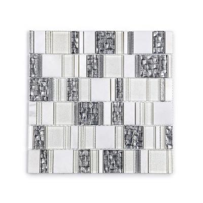 China Europe Moonight New Collection White Stone Mixed Crystal Mosaic Tile Glass For Backsplash for sale