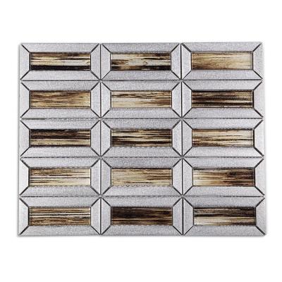 China Modern Moonight City Print Crystal Glass Mixed Metal Strips Mosaic Tile for Wall and Backsplash for sale