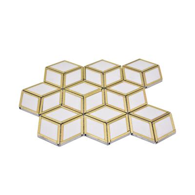 China Moonight Modern Modular Home Gold 3D Metal Mixed White Stone 3D Cube Mosaic Tile For Backsplash And Wall for sale