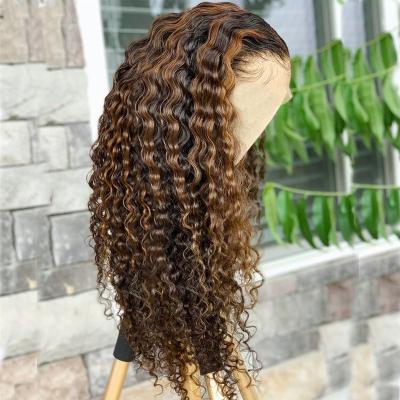 China Wholesale Honey Blonde Brazilian Deep Wave Highlight Pre-Plucked Virgin Hair Deep Wave Lace Front Wigs For White And Black Women for sale