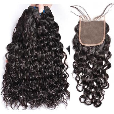 China Water Wave 100% Unprocessed Virgin Indian Hair Bundles With Body Wave Lace Closure for sale