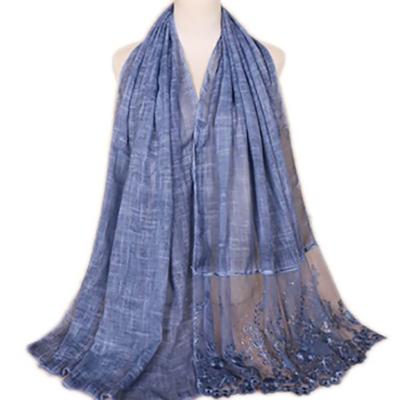 China Polyester-cotton blend fashion design lace cotton and canvas hijab for women muslim scarf for sale