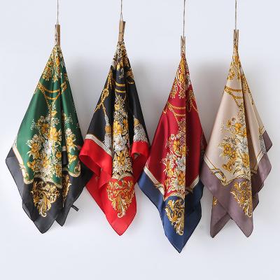 China Polyester Summer Satin Square Customize Head Wraps Design Neckerchief Scarf for sale